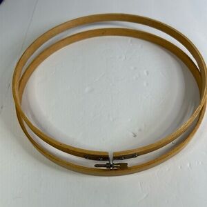 Vintage wood embroidery cross stitch hoop 9” brass thread